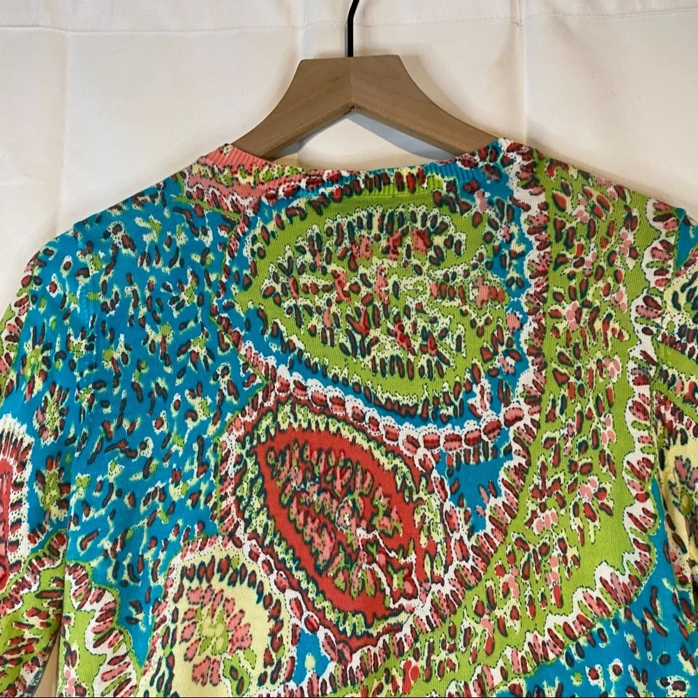 TALBOTS Women’s Size M Medium Sweater Cardigan 3/4 Sleeve Floral Mosiac - Picture 3 of 16